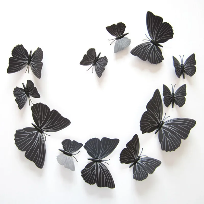 12PCS/lot 3d plain black ButterflyFridge Magnets Room Wall Decoration Free Shipping | Дом и сад