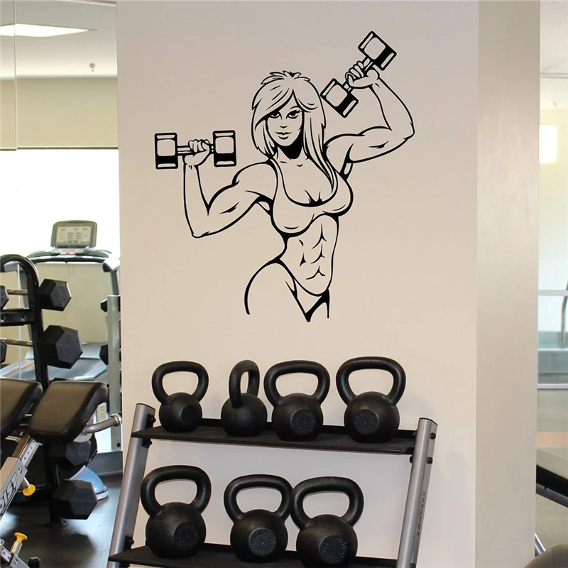 Female Muscles Wall Sticker font b Fitness b font Gym Sport Vinyl Sticker Home Wall Art