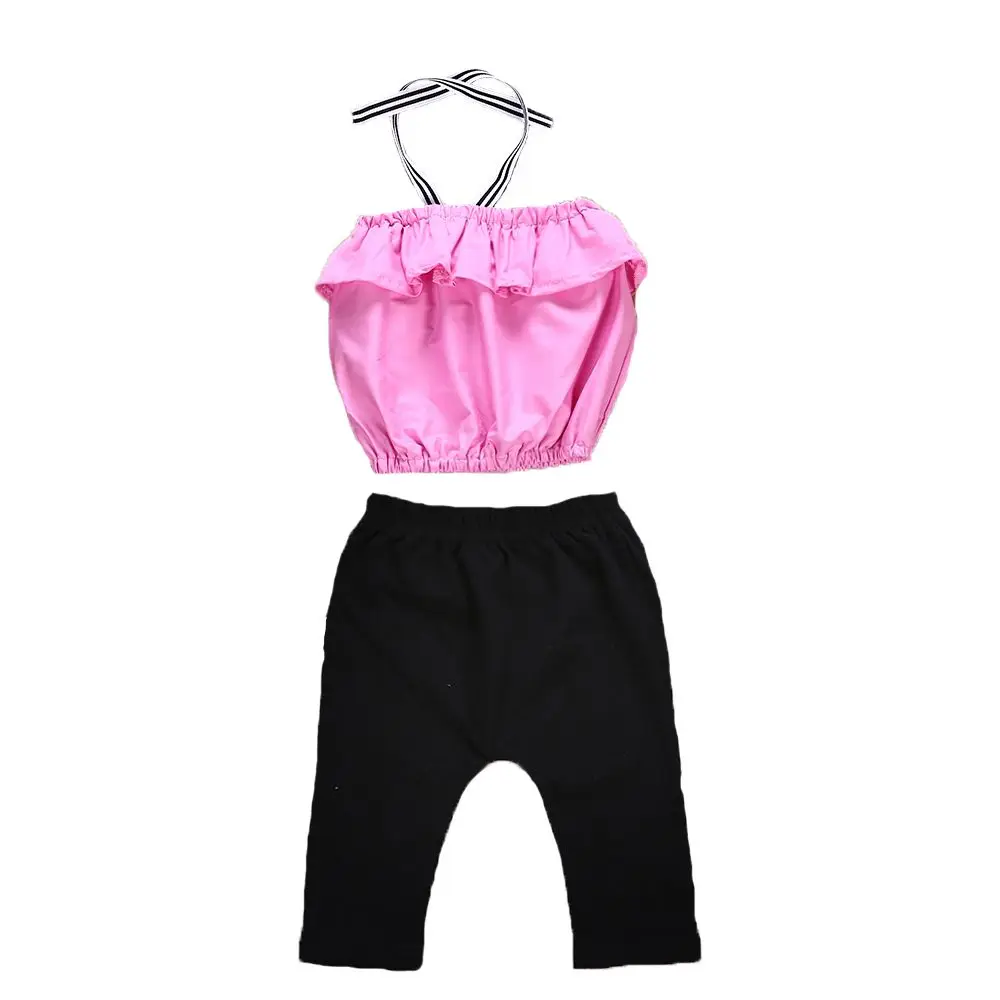 

2018 Rushed 2pcs/set Summer Fashion Baby Girls Kids Toddler Halter Cross Bandage Tops + Elastic Pants Outfits Set Clothes New