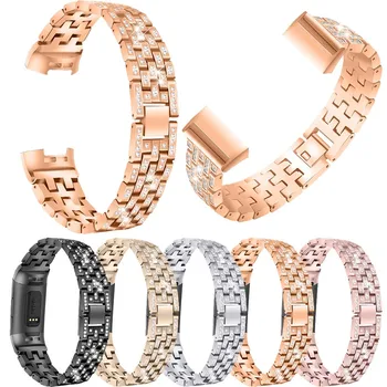 

Bling Stainless Steel Metal Bracelet Strap Band fitness bracelet for Fitbit Charge 3 Smart Watch relogios horloge drop shopping