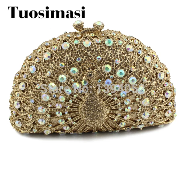 

Shiny Crystal Peacock Evening Bag Bridal Metal Evening Handmade Crystal Peacock Clutch Purse Bag