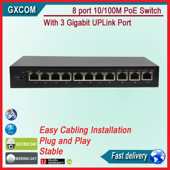

8 Ports 10/100base-t POE Switch With 3 Gigabit RJ45