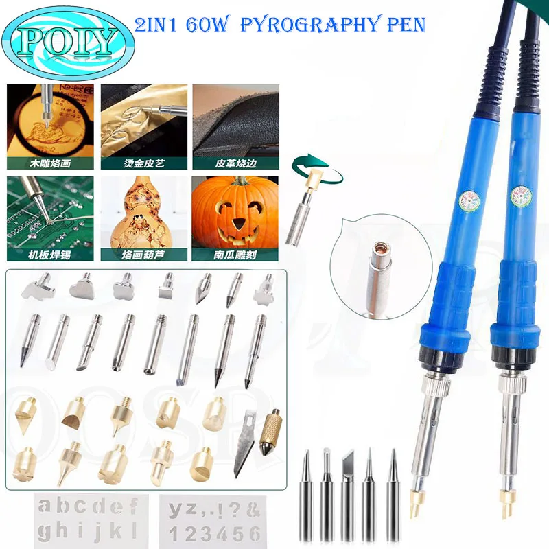 

Pyrography Tool Wood Working Burning Pen Set 60w Adjustable Soldering Iron Chiseled Tip Blade Soldering Iron Carving Tools