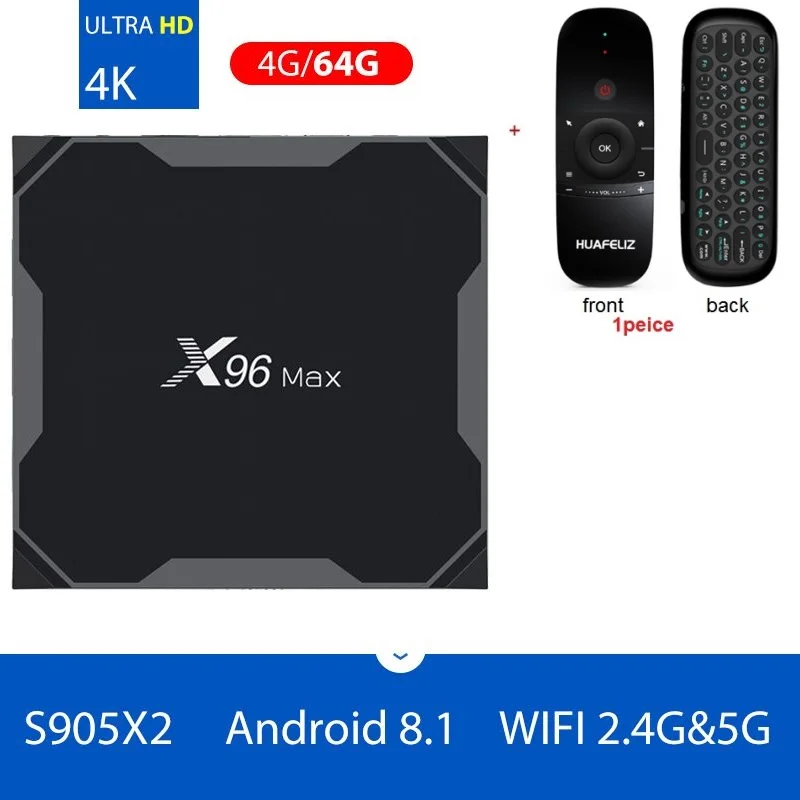 X96 Max Android 8,1 Smart tv box Amlogic S905X2 LPDDR4 4 ядра, 4 Гб оперативной памяти, 32 Гб встроенной памяти, 64 ГБ 2,4 г& Wi-Fi 5 ГГц Wi-Fi, BT 1000M 4K set top tv box - Цвет: 4G64G w1
