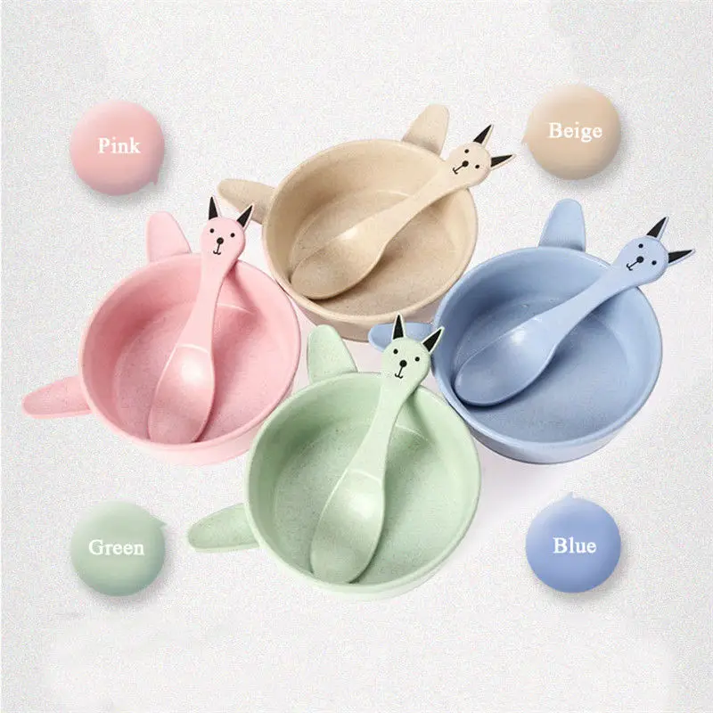 JX-LCLYL 4 Colors Baby Kids Eating Feeding Food Grade BPA Free Bowl Spoon Set