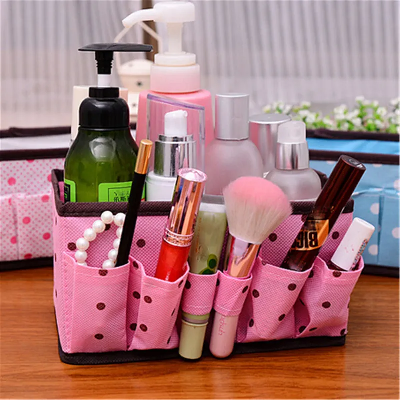 2016 New Folding Portable Cosmetics Bag Makeup Pink Print Dot