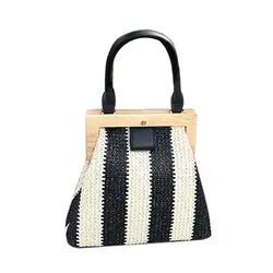 Модная Плетеная соломенная сумка в стиле ретро с деревянной верхней ручкой, женская сумка с пряжкой на плечо, сумка-мессенджер, клатч