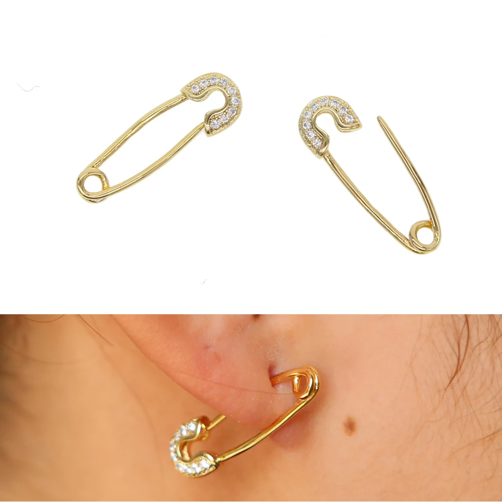 

2019 unique paperclip safety pin studs fashion elegant women girls jewelry gold filled top quality minimal delicate cz earring