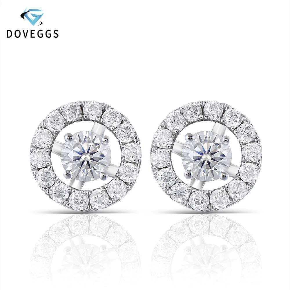 

DovEggs Sterling 925 Platinum Plated Silver 1.5CTW 5mm H color Moissanite Stud Earrings Party Bezel Set Earrings for Women