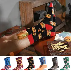 Harajuku скейтборд хлопок Свадебные Мужские носки счастливые вкусные еда печать красочные носки гамбургер, пицца смешные носки Skarpetki
