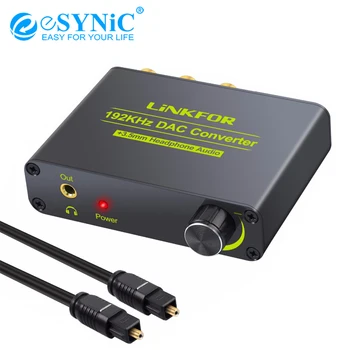 

eSYNiC 192KHz DAC Converter Digital Analog Audio Converter Volume Adjustment SPDIF Coaxial Toslink RCA 3.5mm Jack Stereo Adapter