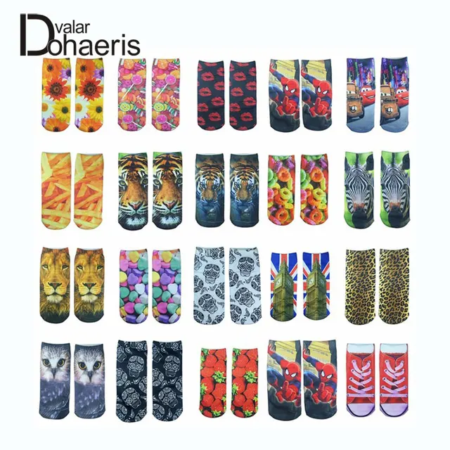 Women Socks 3D Printed Cute Low Cut Ankle Lady Socks Multiple Colors Unisex Cotton Girls Sock Women's Casual Character Socks