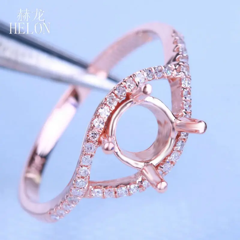 HELON 6,5-7 мм круглый разрез полу крепление натуральная кольцо с натуральным бриллиантом твердых 14 K, покрыто розовым золотом Обручение обручальное кольцо Для женщин, хорошее ювелирное изделие