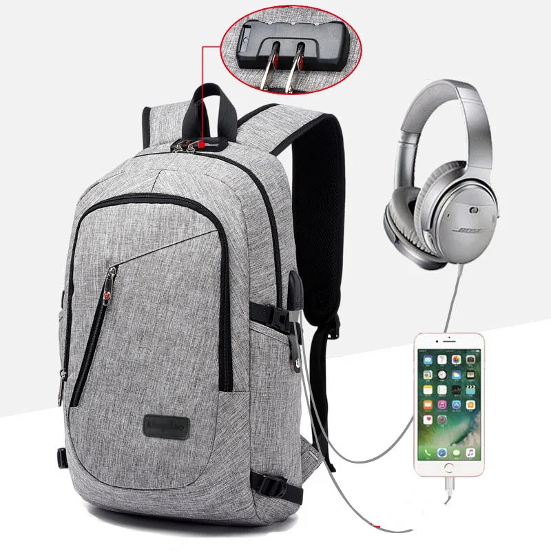 

Newest External USB Phone Charging Lisen to Music Interface Notebook Tablet Backpack Anti Theft Design Laptop Bag for 15.6