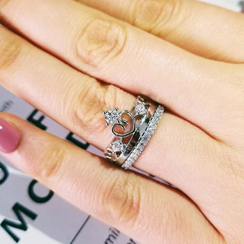 

2020 new trendy round 925 sterling silver wedding ring set for women lady anniversary gift jewelry wholesale R5168S