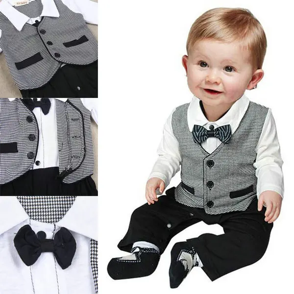 Toddler Baby Boys Dress Gentleman Romper Jumpsuit Bodysuit Kids Clothes Outfit