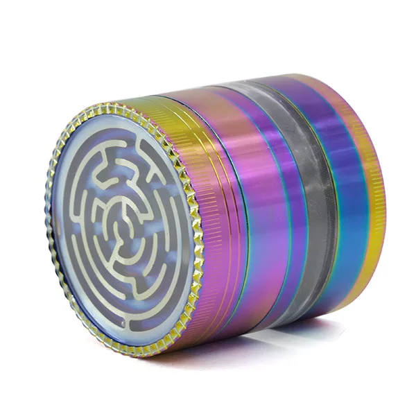 

New Diameter 63MM 4-layer Zinc Alloy Labyrinth Ice Blue Color Spice Mill Tobacco Herb Grinder Weed for Smoking Accessory Crusher