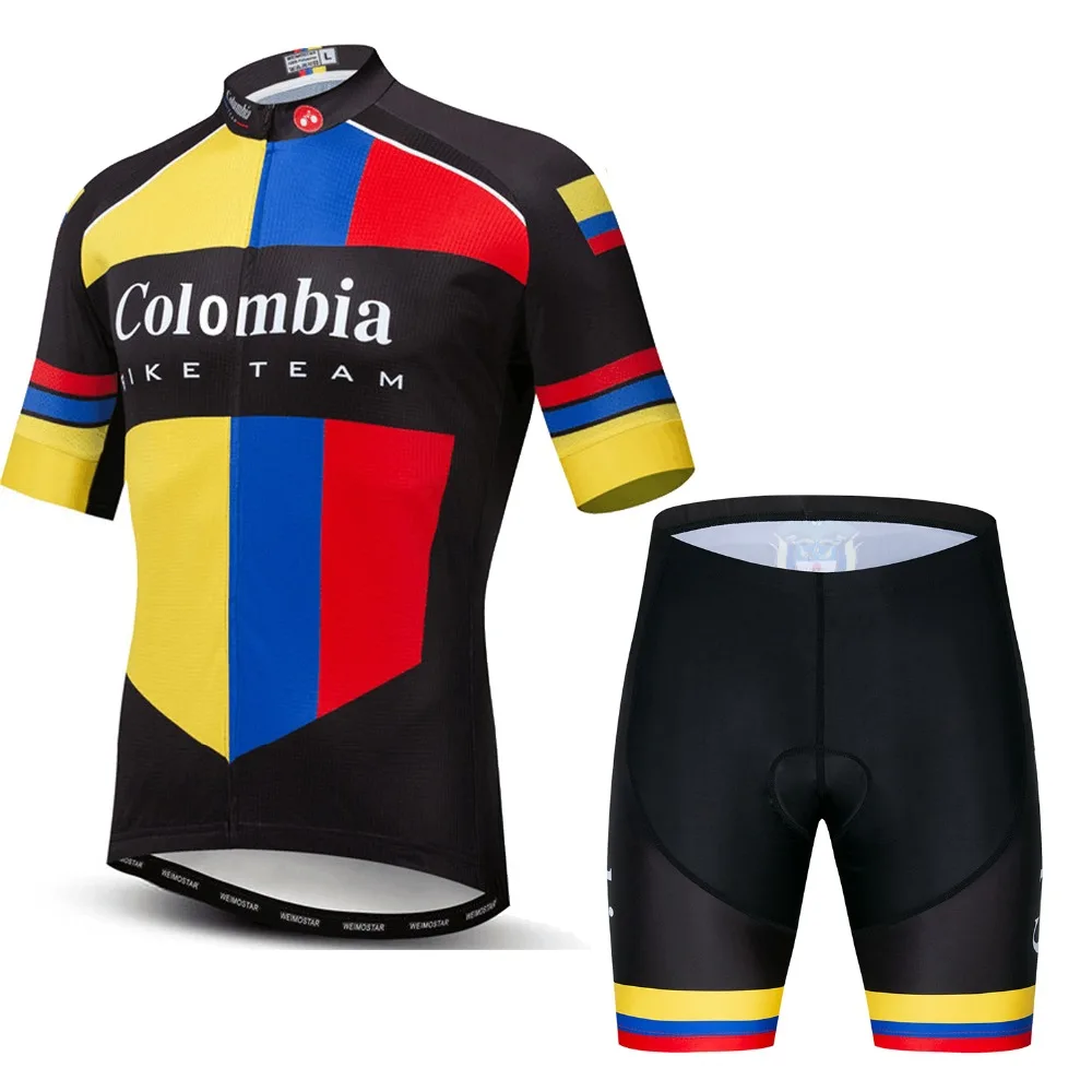 Conjunto-Maillot-Ciclismo-Hombre-Manga-Corta-MTB-Bike-Bicicleta-Shorts-GEL-Colombia-Alemania-Polonia-Brasil-España