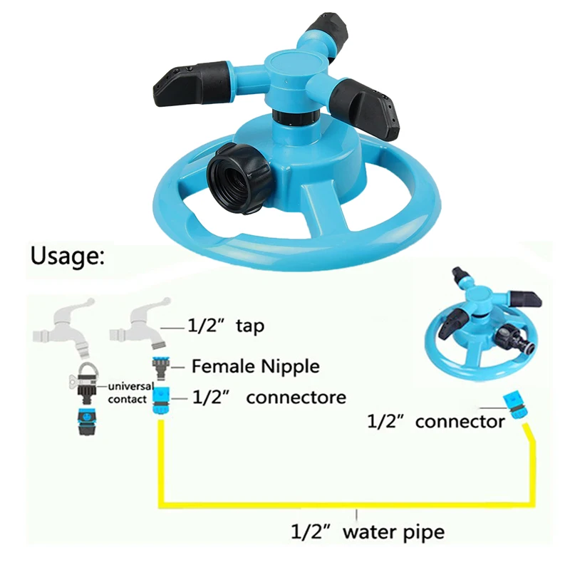 Садовые спринклеры автоматический полив травы газон 360 градусов круглый вращающийся водяной спринклер 3 насадки три руки садовые трубы шланг