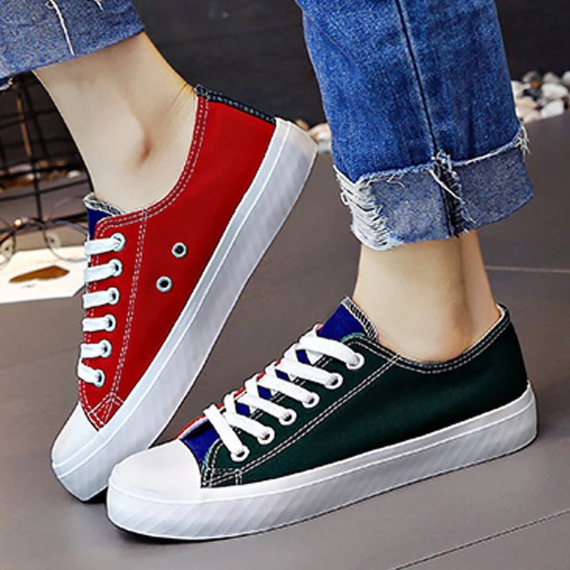 

Fashion Mixed Colors Sneakers Women Shoes Casual Canvas Shoes Female Shoes 2019 New Shoes Lace Up Women Sneakers Tenis Feminino