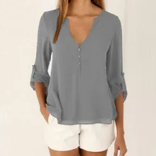 

Spring Sexy V-Neck Shirt Women Long Sleeve Casual Loose Plus Size Chiffon Blouse Ladies Chiffon Plus Size Shirt