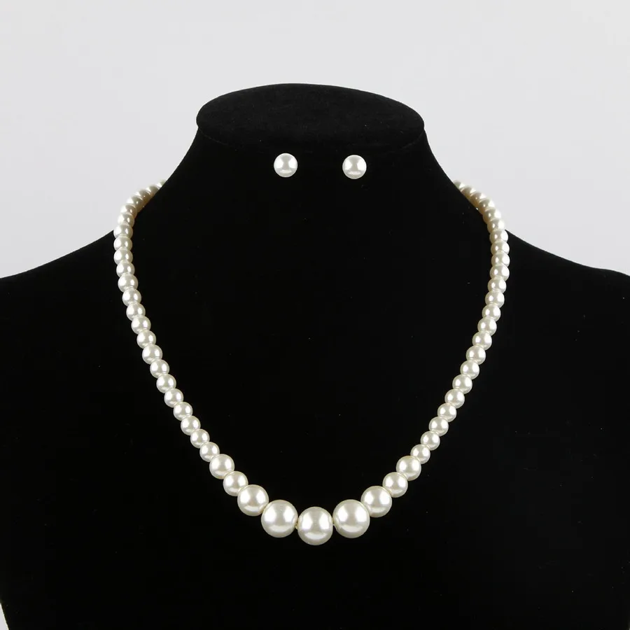 

Big Size African Jewelry Set White Beads Necklace Earrings Set Party Jewelry Simulated-pearl Parure Bijoux Femme Mariage Gifts