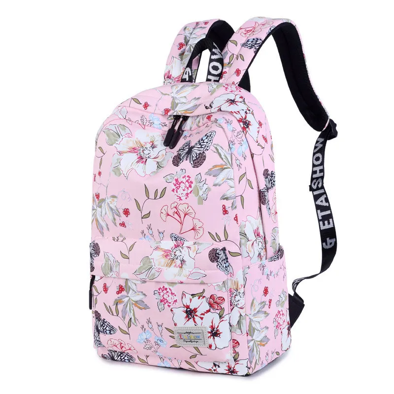 Женские рюкзаки для девочек-подростков с цветочным принтом; школьные сумки для отдыха; рюкзак для ноутбука; женские водонепроницаемые Рюкзаки Mochilas - Цвет: pink big