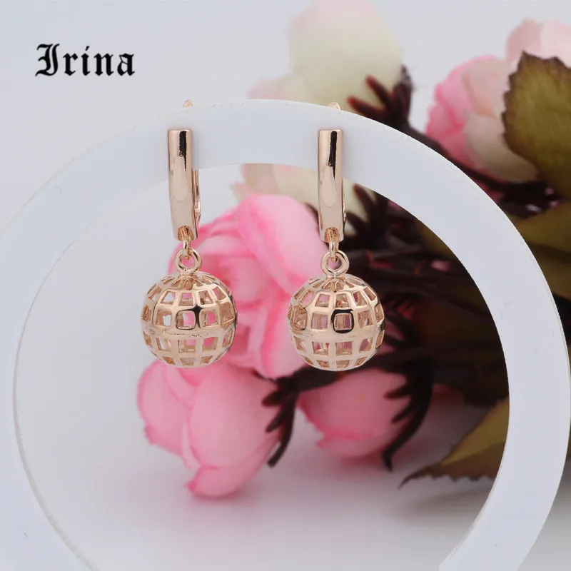 Irina новая серьга, уникальные серьги с резным полым шариком из розового золота 585, длинные висячие серьги для женщин, модные ювелирные изделия для свадебной вечеринки