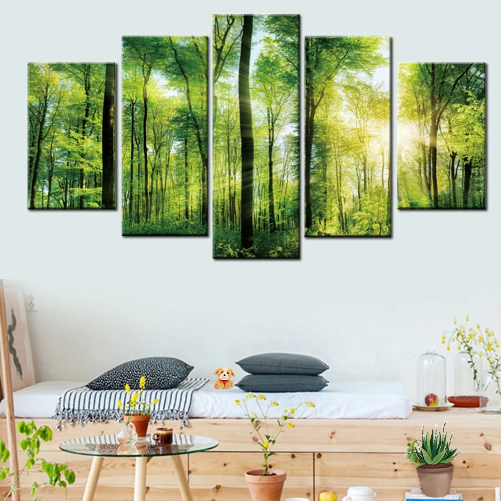 5-panel-canvas-painting-sunlight-green-tree-forest-landscape-poster-modular-picture-wall-art-bedroom-living (3)
