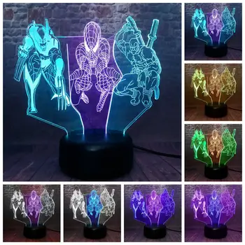 

Avengers Deadpool Figuras Model 3D Nightlight LED Mixed Color Light Marvel Wolverine Spider-man Figure Toys