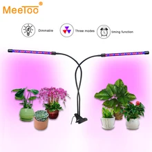 Полный спектр светодиодные лампочки для теплиц с Функция времени зажим с двумя головками трубки с регулируемой яркостью внутренняя фитолампа для растений Тепличный тент