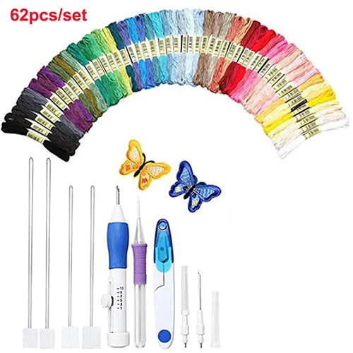 Magic Embroidery Punch Needles Pen Set Threads Scissors Needles Sewing Knitting Kit Crochet Cross Stitch Sewing Tool Accessories - Цвет: 62pcs