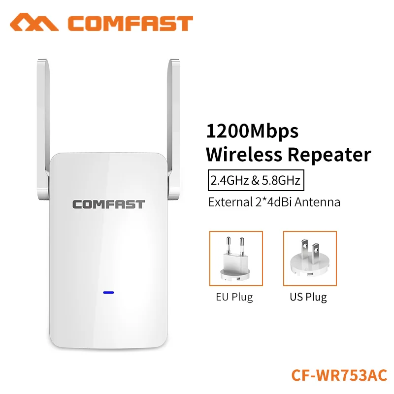

Comfast 2*4dBi External Antenna 2.4G 300Mbps+5G 867Mbps Network Router Range 1200Mbps Dual Band Wifi Signal Extender CF-WR753AC