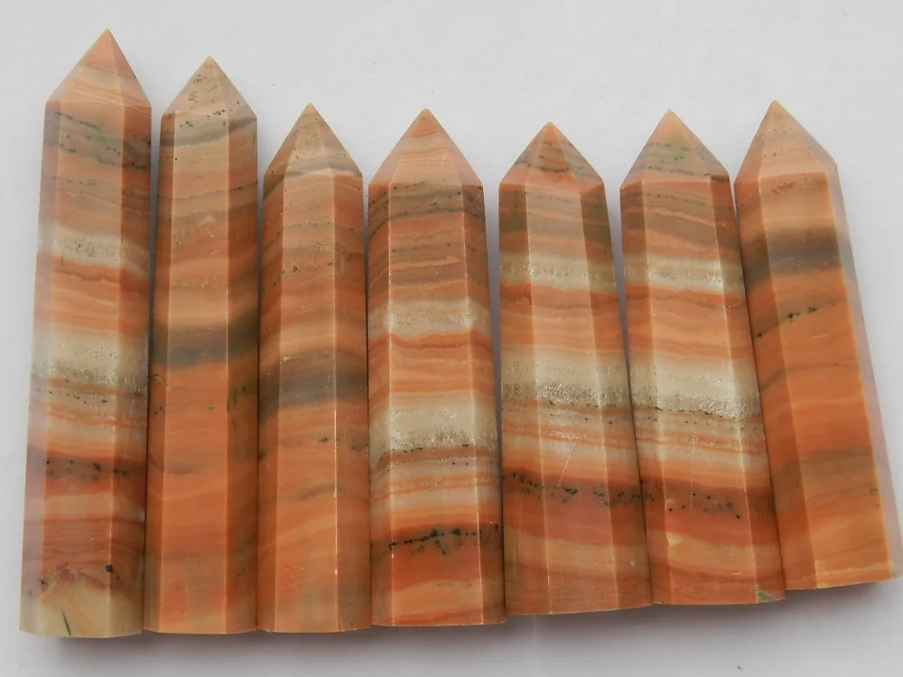 7beautiful Natural wood grain stone QUARTZ CRYSTAL WAND POINT HEALING