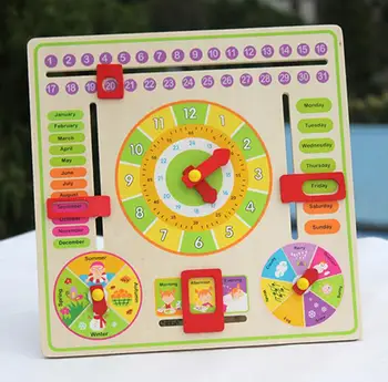 

1 Pcs New multifunction children's education toys (learn Calendar/mouths/clock/date/weather/season ) Puzzle Hanging wood board