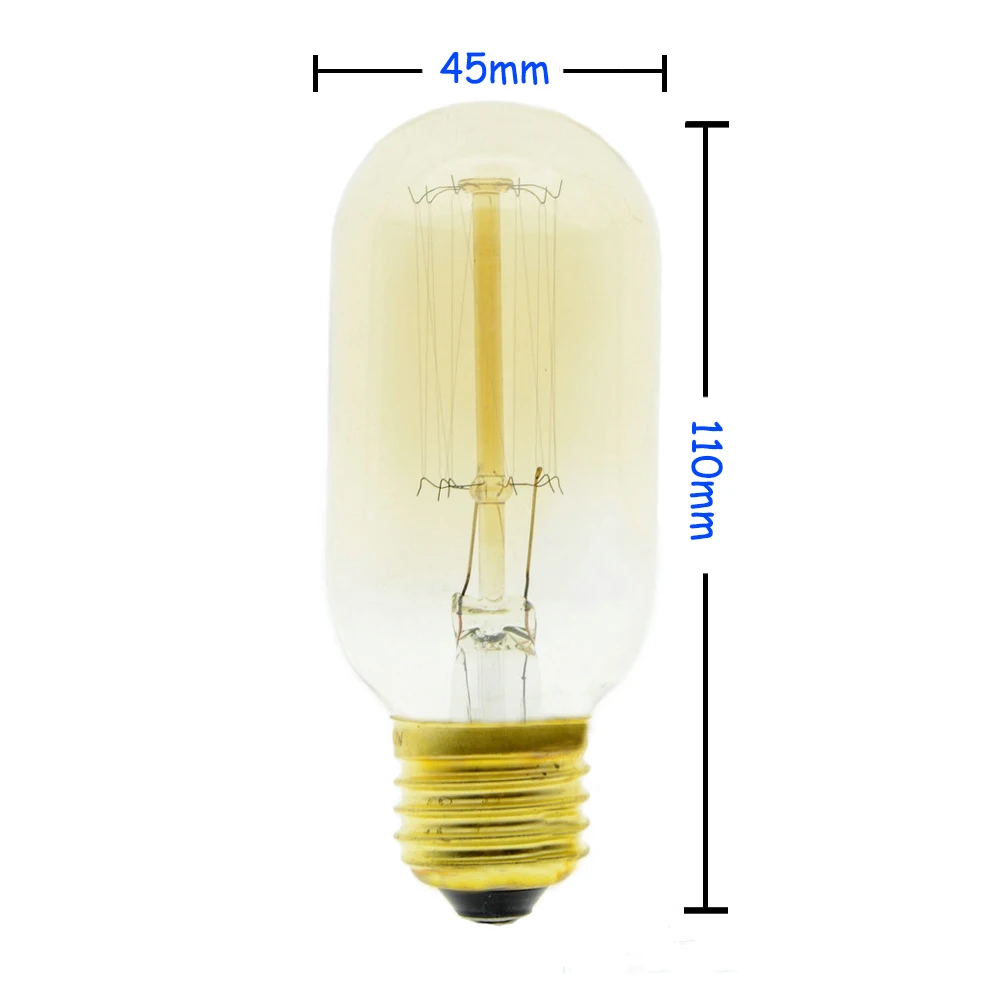 Лампы Эдисона ручной работы из прозрачного стекла с углеродистой нитью, винтажные лампы накаливания Эдисона в стиле ретро, 40 Вт/60 Вт, 220 В, E27, T45