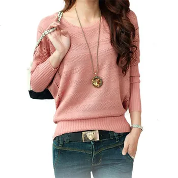 

Autumn Jumper Women Casual Loose Knitted Pullover Solid Hollow Out Batwing Sleeve Sweater women clothing