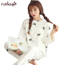 Fdfklak Для женщин Ночное сезон: весна–лето хлопковые пижамы с длинными рукавами Семейные пижамы женские пижамы костюм плюс Размеры M-XXL q603