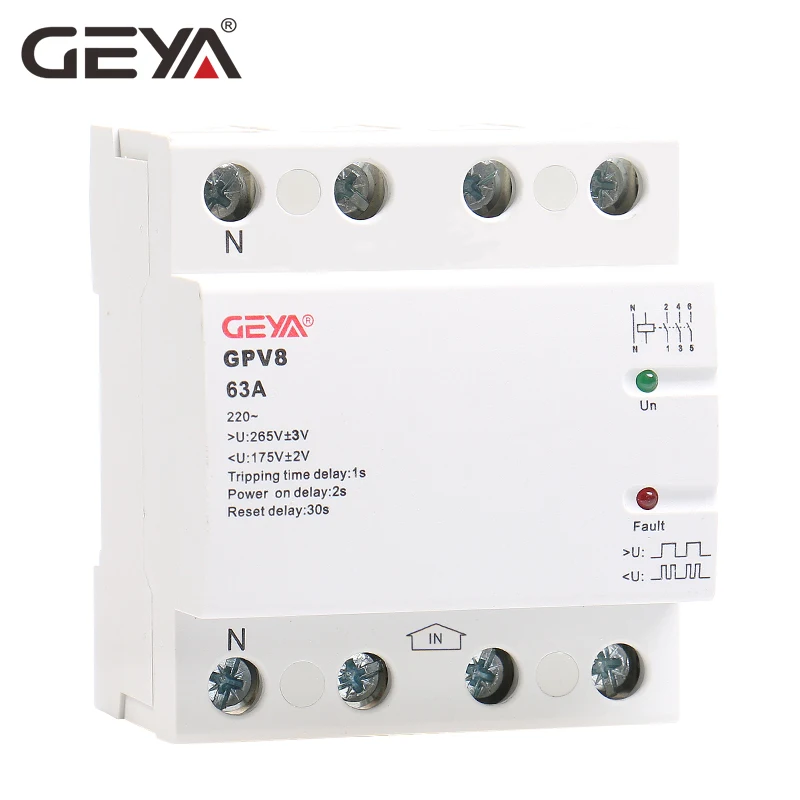 

Free Shipping GEYA GPV8-63D 4Pole AC Voltage Protector Automatic Reconnect Over and Under Voltage Protector 32A 40A 50A 63A 3P+N