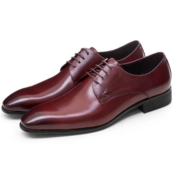 Модные свадебные туфли в стиле дерби с острым носком бордового и черного цвета Мужские модельные туфли мужские деловые туфли из натуральной кожи - Цвет: Wine red