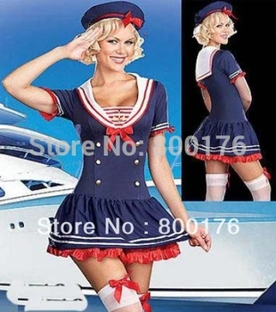 

free shipping 8507 Ladies Costume Fancy Dress Up blue sailor costume halloween costume