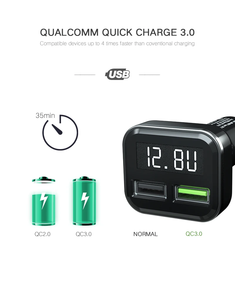 Автомобильное зарядное устройство VIKEFON Quick Charge 3,0 светодиодный дисплей USB быстрое зарядное устройство для Xiaomi iPhone huawei samsung S9 S8 QC 3,0 USB Автомобильное зарядное устройство