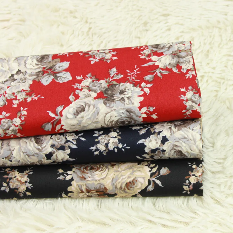 

half yard thin cotton fabric with elegant rose flower print handmade DIY garment dress children cloth 100% cotton T585