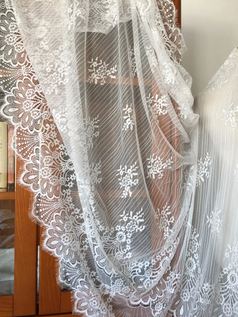 

3 Yards High Quality Chantilly Eyelash Bridal Lace Fabric in Off White for Veils,Wedding Gown Acessories , Bridal Bolero