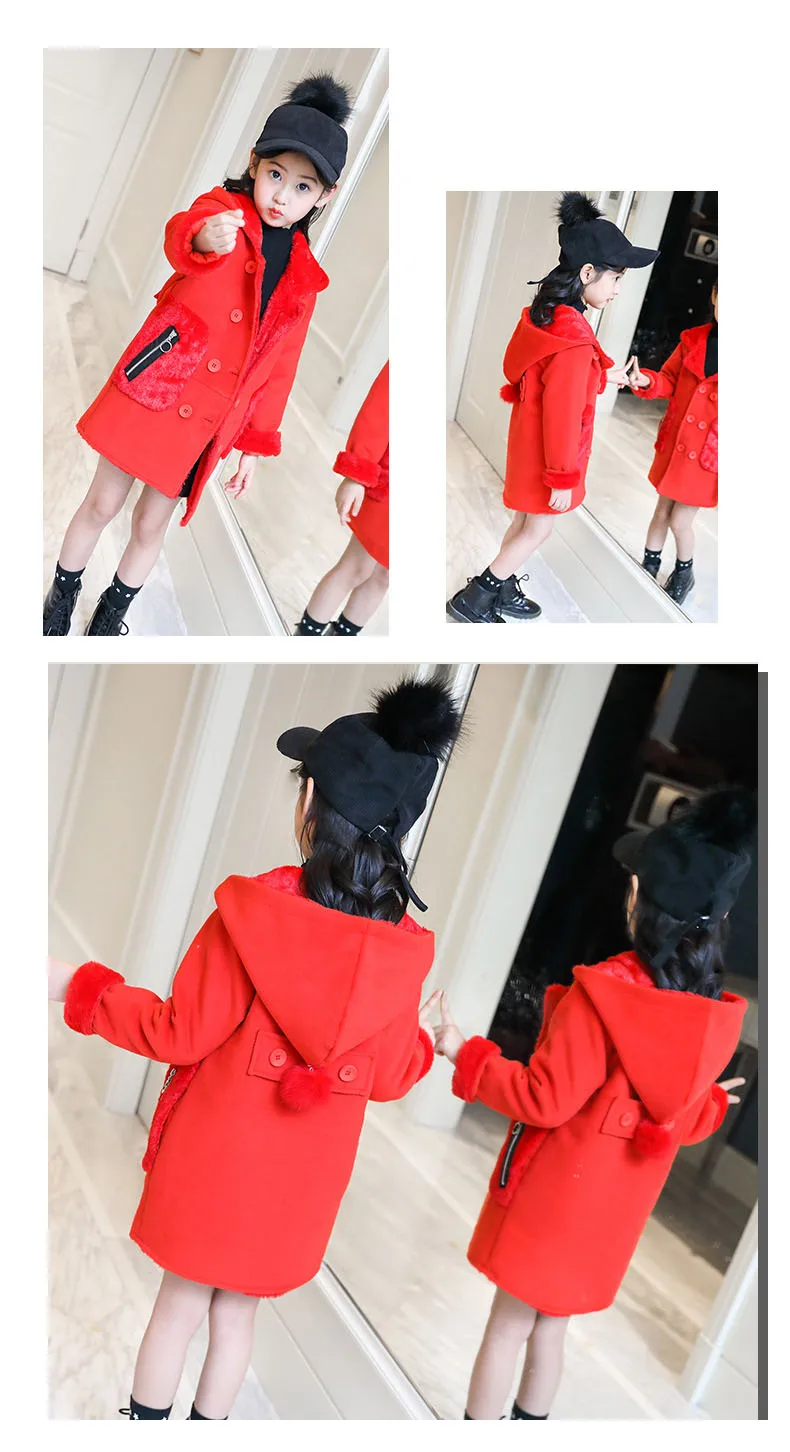 2018 new winter Children's outerwears clothing fleece coat baby big girls hooded woolen jackets for kids thick long warm coats  (8)