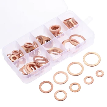 

80pcs/set M6-M20 Solid Copper Gasket Washers Sealing Ring 8 Sizes Flat Ring Seal Kit For Hardware Accessories