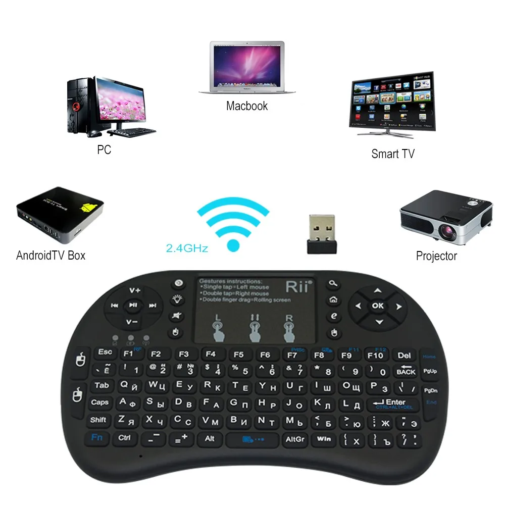  Rii i8+ Russian Bluetooth Wireless Mini Keyboard lithium battery backlight Air Mouse Remote Control