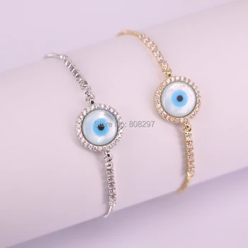 

Wholesale 10Pcs Shell Charm Round Micro Pave Cz Bracelet for Women Adjustable Link Chain Bracelets