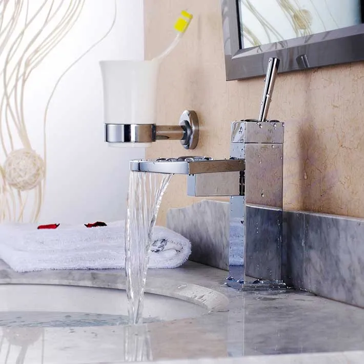 

Chrome sector Waterfall Spout square body Bathroom Sink Vessel Vanity faucets Lavatory Mixer Tap Single Handle