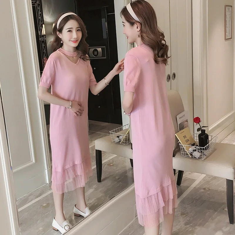 

Maternity dress summer dress knit pregnant dress Korean version of the maternity dress fashion loose pregnancy skirt
